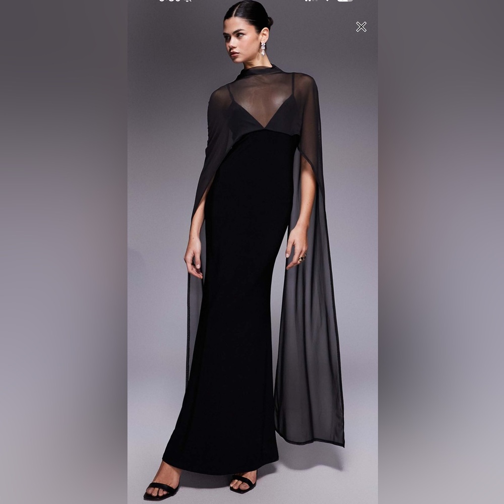 ASOS Black Maxi Dress with Sheer Cape